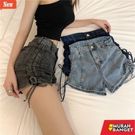 Women's denim shorts - Lace Drawstring Women's Denim Shorts Summer High Waist Elastic Skinny Sexy De