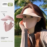 Hat with 2-in-1 Full-Face Sunscreen Mask Made of Cool Welded Silk, Prevents Ultraviolet Rays and UV 