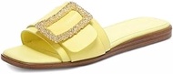 Inez Butter Squared Open Toe Buckle Detail Slip On Slides Sandals (Butter, 8)