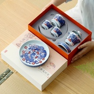 Three-Talent Gaiwan Set with Gold Painting, Awakening Lion Kung Fu Tea Set, Household Ceramic Floati