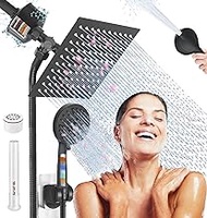 8 Inch Matte Black Shower Head with Handheld Shower Head Combo Dual Filtering Shower Head with Hand Held Spray Built-in Power Wash Rain Showerhead with Filter for Hard Water + Extra Filter Cartridges