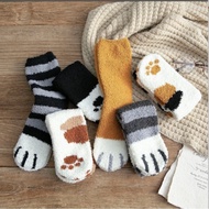 Cat Paw Coral Fleece Socks Women's Winter Cat Paw Socks Thickened Thermal Sleep Socks for Cold Feet