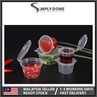 SIMPLYDONE 50pcs 1oz or 2oz PP Sauce Container / Round Disposable Plastic Food Container Hinged Lid 