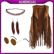 [Almencla1] Hippie Costumes Clothes Tassel Cardigan Hippie Clothing Boho 60S 70S Costume for Carniva
