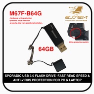 SPORADIC M67F-B64G USB 3.0 FLASH DRIVE -FAST READ SPEED & ANTI-VIRUS PROTECTION FOR PC & LAPTOP