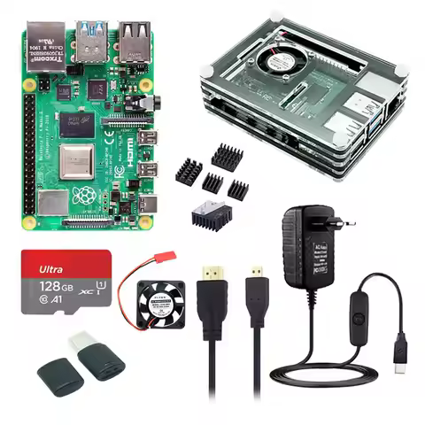 Original Raspberry Pi 4 Model B 8 4 2 1 GB RAM + Case + Fan + Power Adapter + Heat Sinks Optional 32
