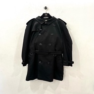 Burberry博柏利 London系列 黑色內拼格紋戰馬logo男款雙排風衣外套 56碼