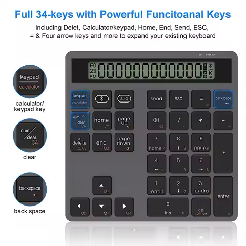 2.4G Wireless Bluetooth Numeric Keyboard with Screen Display Calculator 2 in1 Portable Wireless Numb