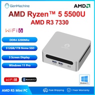 GenMachine Mini PC AMD R3 7330U R5 5500U Windows 11 DDR4 Wifi6 BT5.2 Dual HDMI Computer