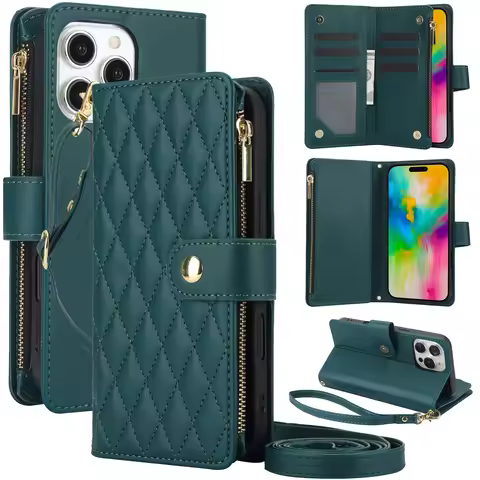 Multi 6 Cards Zipper Wallet Case For OPPO A3 Pro 5G A17 A18 A38 A40 A57 A57S Crossbody Leather Lanya