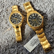 Fossil BQ3757 Rye His / Her Multifunction Chronograph Watch with Black Dial in Gold Stainless Steel 