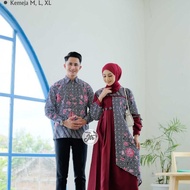 baju batik couple sarimbit gamis motif bunga kombinasi polos terbaru - maroon