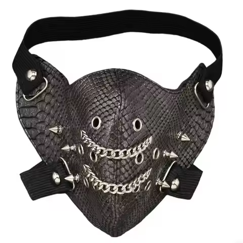 Leather Spikes Mask Gothic Punk Rivet Biker Motorcycle Mask Half Face Sport Mask Cosplay Halloween C