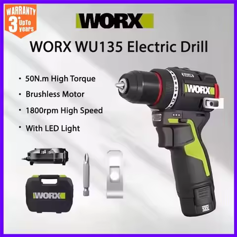 WORX WU135 Cordless Electric Drill 12V 50Nm 1800rpm Brushless Motor Smart Clutch for Metalworking Ho