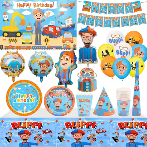Blippi Balloons Happy Birthday Banner Decorations Party Supplies Backdrop English Teacher Cake Toppe