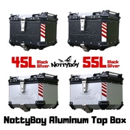 Nottyboy Heavy Duty Aluminium Top Box Flat Design with Solid Steel Universal Base Plate Motorcycle Box 36L 45L 55L 65L
