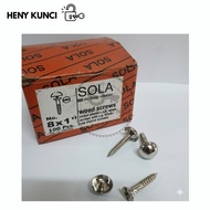 Screws SOLA 8x1 – 8x1-1/2 – 8x1-1/4 | Glass Screws / Cermin 1 Box 100 Pcs