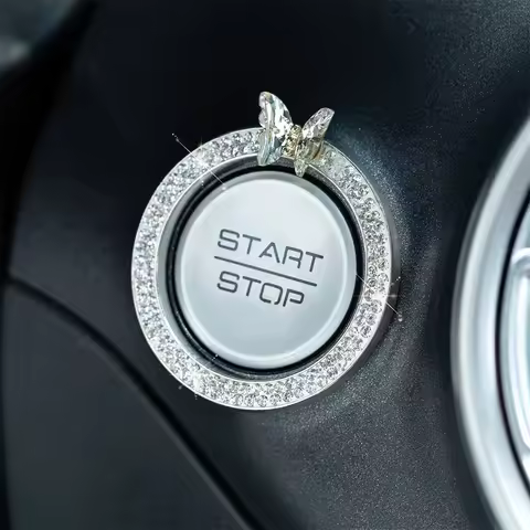 1PC Car Diamond One Click Start Decorative Ring Button Car Water Diamond Decorative Cover Protective