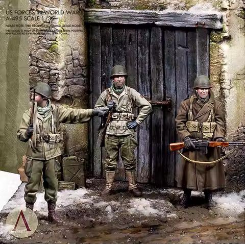 1/35 Resin model kits DIY 3 figures +Scenes colorless and self-assembled A-495