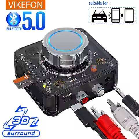 VIKEFON Bluetooth 5.0 Receiver 3D Stereo TF Card RCA 3.5mm AUX Jack Wireless Adapter For Speaker Amp