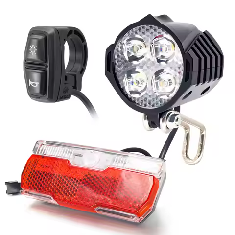 WEXPLORE Electric Bike Front and Ebike Rear Light Set Input 12V 24V 36V 48V 60V Built-in Speaker E-B