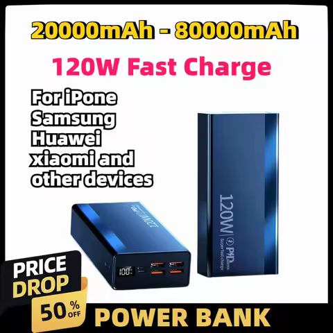 50000mAh 80000mAh 120W Super Fast Charging Power Bank Dual USB Output High Capacity Battery for Smar