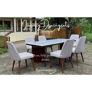 KAYU Luxury 6-seat Marble Dining Table set, Genuine Marble Stone material, Combination Of solid Teak