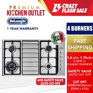 Delonghi 4 Sabaf Burners Safety Device Stainless Steel Hob (3.5Kw + 1.75Kw + 1.0Kw) IL419 | IL 419 *