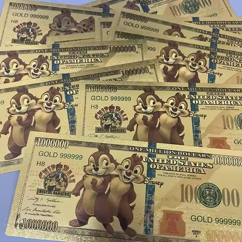 Disney Chip'n'Dale gold plated banknote Anime cartoon chip&Dale golden card prop bills plastic card 