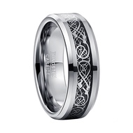 BONLAVIE 8mm Mens Celtic Dragon Tungsten Carbide Wedding Band Blue/Black Carbon Fiber Engagement Ring Size 5-14