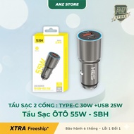 SBH Premium Car Charger 55W 2 USB + Type-C Ports Supports Fast Charging for Many Current Charging Te