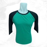 Kaos Polos Raglan Lengan 3/4 Warna Hijau Tosca Kombinasi Hitam