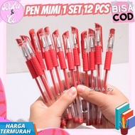 MERAH MIMI RED PEN 1 SET 12pcs MIMI RED INK GEL PEN ATK SCHOOL STATIONERY MIMI RED PEN MIMI RED PEN