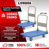 KOMADA™ 200/350KG Foldable Handle PVC Platform Trolley Plastic Flatbed Trolley Heavy Duty Plastic Tr