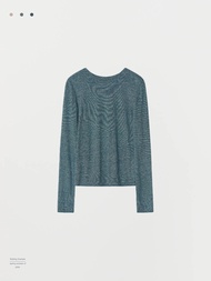 เสื้อยืดคอตตอนผสมลินินฤดูร้อนสีพื้นแขนยาวสไตล์เรียบง่ายสำหรับผู้หญิงจาก Nothing Nowhere ฤดูใบไม้ผลิแ