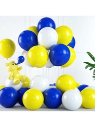 31入組藍色和黃色氣球，12英寸皇家藍色，黃色和白色派對氣球套裝，包括白色，黃色和藍色乳膠氦氣球，適用於男孩生日、嬰兒派對、婚禮、載貨車和辦公室派對裝飾