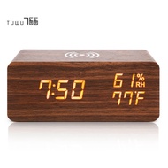 Digital Alarm Clock, Temperature and Humidity Alarm Clock LED Electronic Clock Smartphone Wireless Charger
