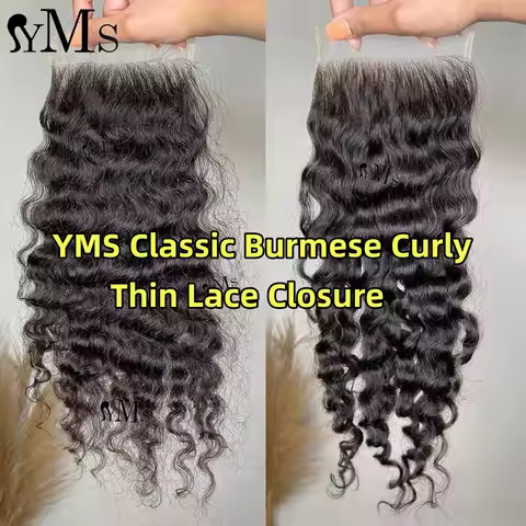 Burmese Curly Thin HD Lace Closure Only YMS Real Curly 4x4 5x5 6x6 Real HD Lace Closure Virgin Raw H