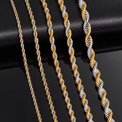 Width 2.3mm/3mm/4mm/5mm/6mm Stainless Steel Rope Chain Men Statement Gold Twisted Silver Color Neckl