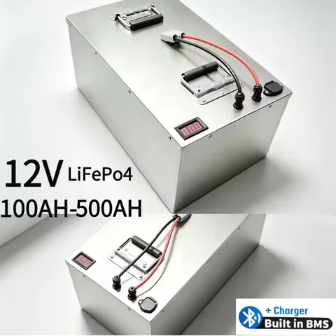 Batería de Fosfato Hierro Litio 12V 80Ah-500Ah BMS Incorporado Ciclo Profundo Suministro Energético 