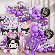 81pcsset Kuromi Theme Purple Latex Balloons with Kuromi Foil Balloon and 2D Backdrop Cloth for 1-8th