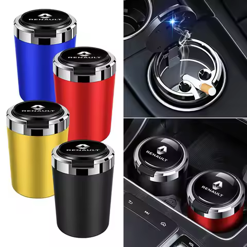 Car Logo Ashtray With Led Light For Renault Infiniti Dacia Tesla Cadillac Land Rover Toyota Hyundai 