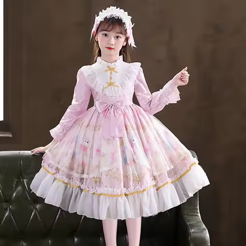 New Year Party Girl Dresses Spanish Vintage Gothic Lolita Dress for Kids Girl Goth Style Long Sleeve