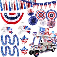 46 PCS 4th of July Golf Cart Decorations Patriotic Independence Day Decor with Luminous Pentagram Ro
