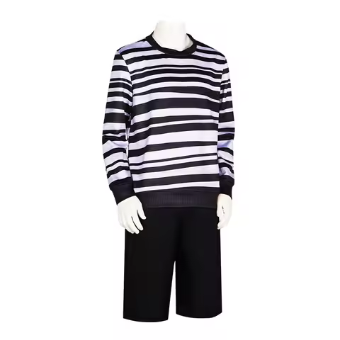 Movie Pugsley Costume Boys Black and White Striped Shirt Addams Family Dress Gothic Cosplay Costume 