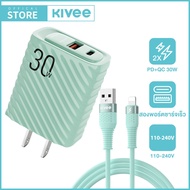 KIVEE ประกัน1ปี🔥 หัวชาร์จเร็ว หัวชาร์จหลายสี หัวชาร์จสีพาสเทล อแด๊ปเตอร์ 30W หัวชาร์จไอโฟน หัวชาตร์เร็ว QC3.0 usb charger apter fast charger