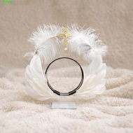 PYXIS Feather Glory Crown Headband, Dress Up Props Double Layer Virgin Mary Queen Tiara, Hair Decor 
