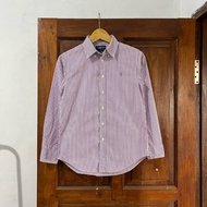 KEMEJA [SM Woman] Polo Ralph Lauren Stripped Cotton Long Sleeve - White Purple I Vintage Vtg Retro S