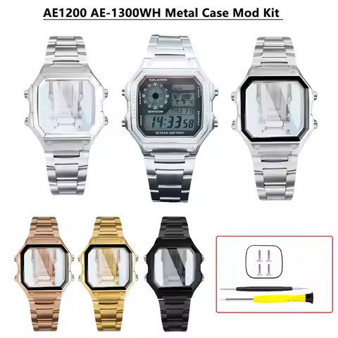 AE1200 Upgrade diamond studded Stainless Steel Case Mod Kit for Casio 3299 AE-1200WH AE-1300WH WS-16