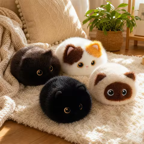 20CM Cute Four Types Fluffy Cat Plush Toys Soft Stuffed Animal Black Cat Siamese Cat Calico Cat Plus
